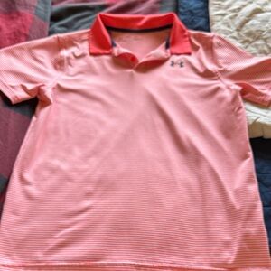 Under Armour Boys Coral/White Stripe Polo Shirt